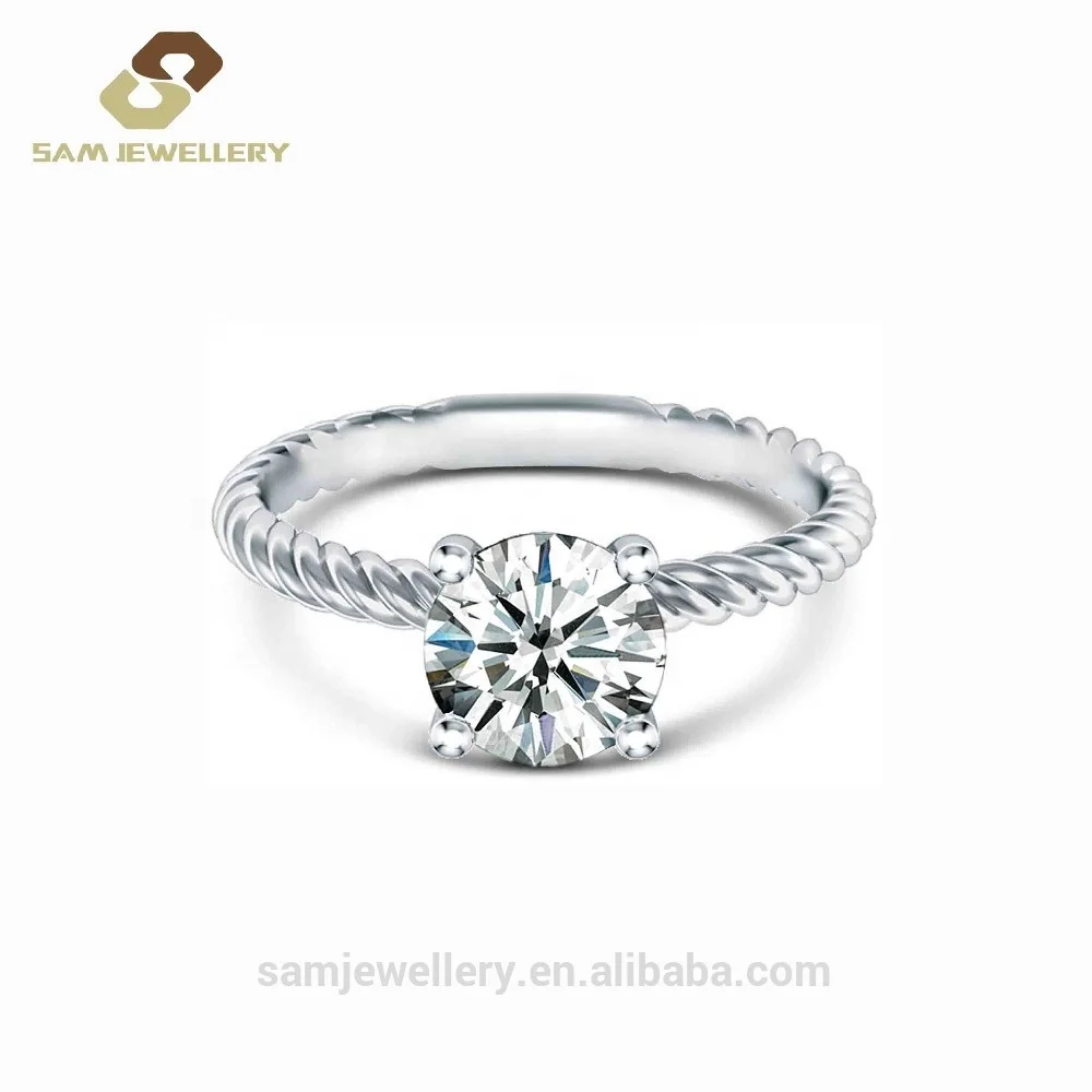 

Vintage Classic Sterling 925 Silver Prong Setting Women 's Rope pattern Engagement Ring Jewelry, White