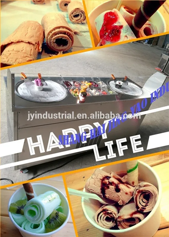 Fry Ice Cream Machine Thailand Roll Fried Ice Cream Machine Double Pan