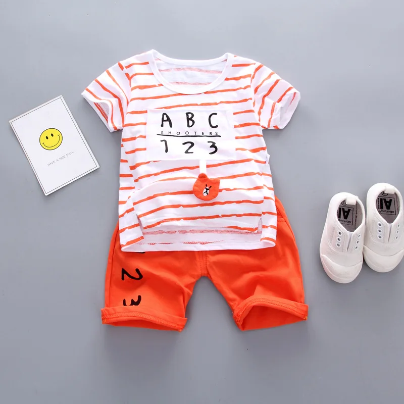 Wholesale Summer T-shirt and pants two piece set newborn baby boys clothes