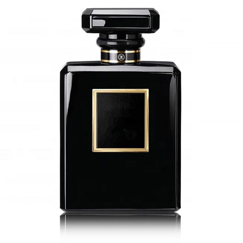 Black square cut perfume glass bottle 100ml with black cap