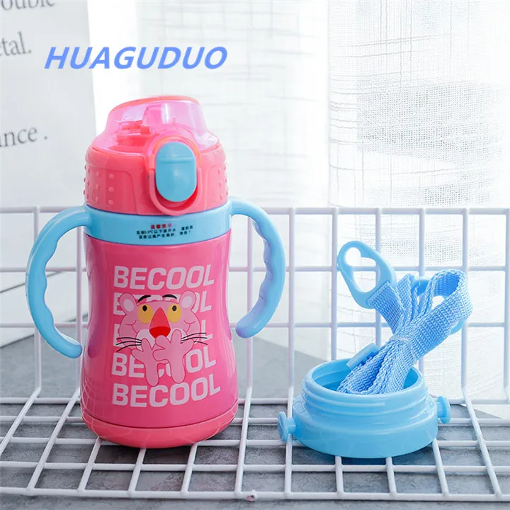 

household products distributors wholesale Pink leopard cartoon function water bottle for kids baby drinking cup with straw