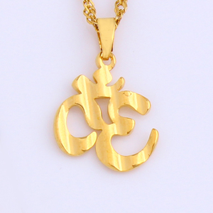 JH Charming Gold Color OM Hinduism Pendant With Necklace India Religion Jewelry