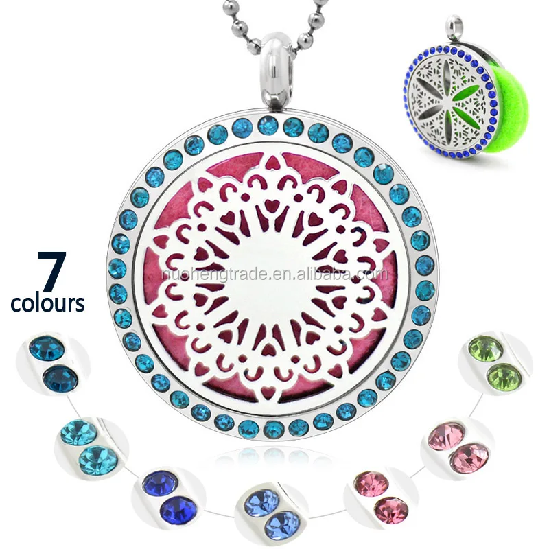 

Fashion Silver Jewelry Crystal Pave 30mm Magnetic 316L Stainless Steel Aromatherapy Diffuser Locket Pendants Necklace
