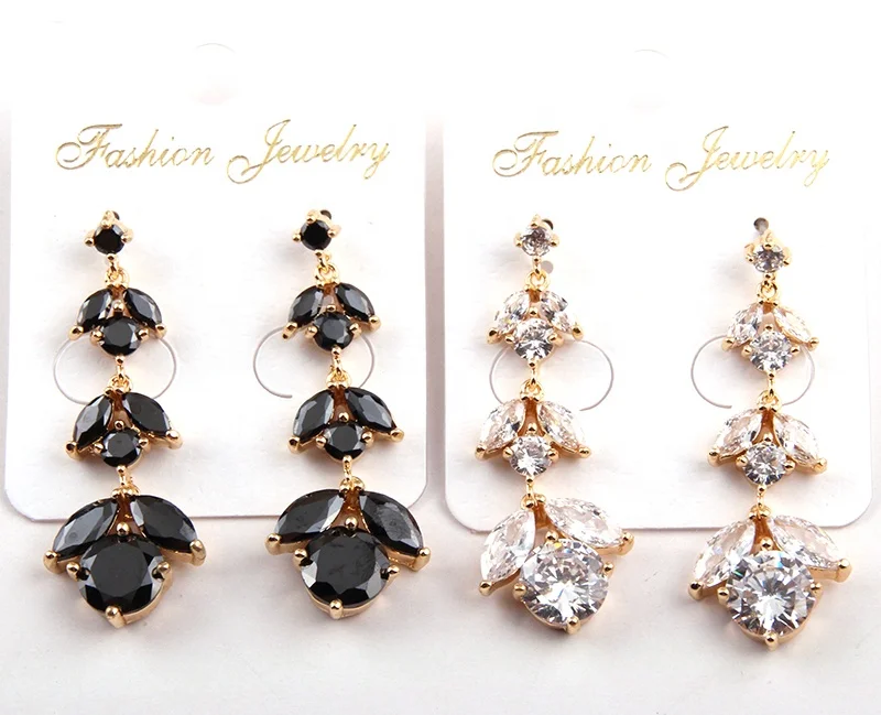 

Fashion Women earring Top Quality White Black Long Cubic Zircon Stud Earring