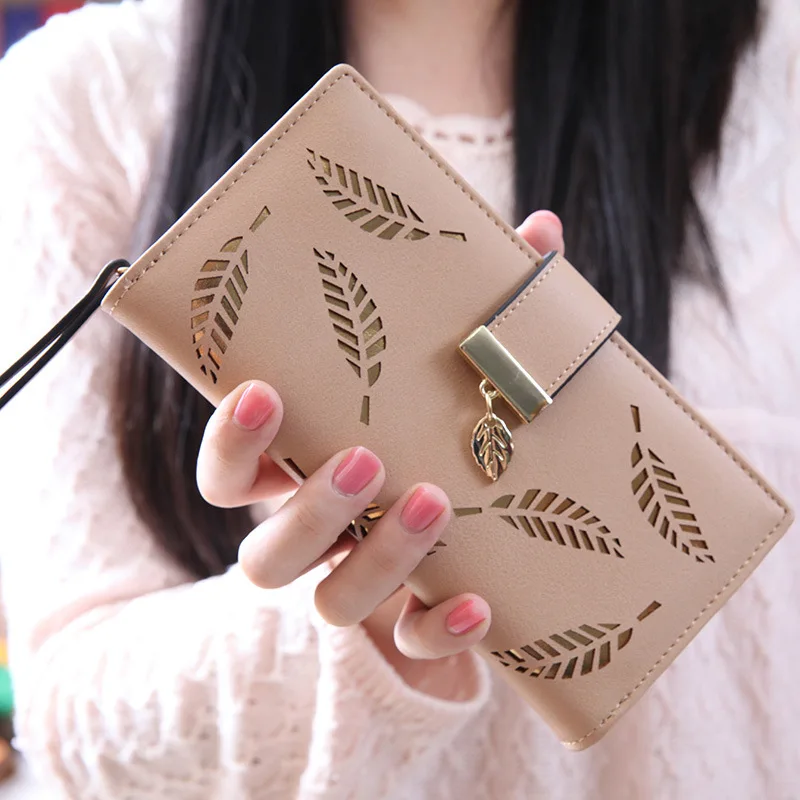 

Women's Purses and Wallets Ladies Fashion Bag Carteira Zipper Long Portefeuille Femme Portemonnee Hollow Out Leaf Wallet