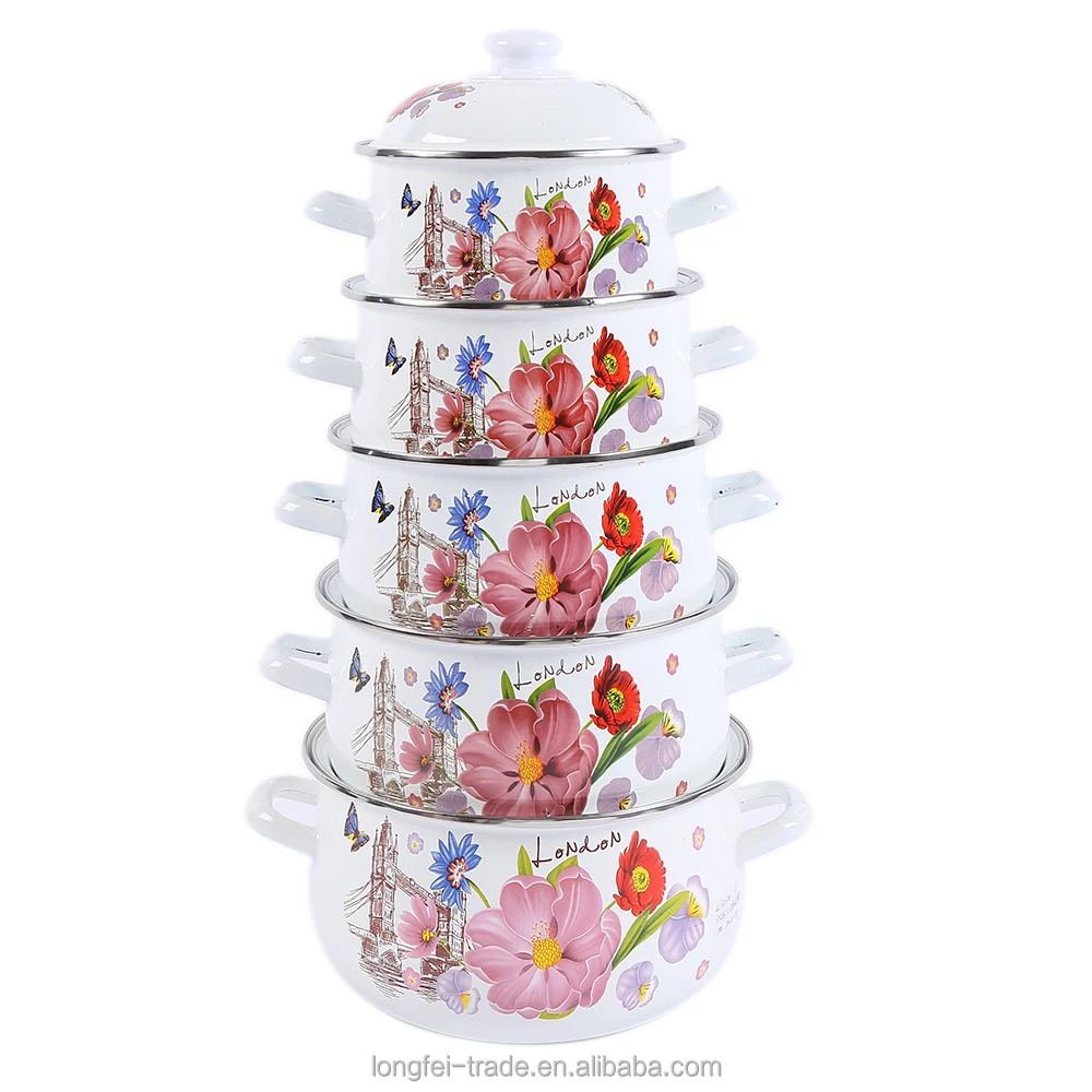 High Quality Double Handle enamel cast iron casserole with flower turkish Cookware Set