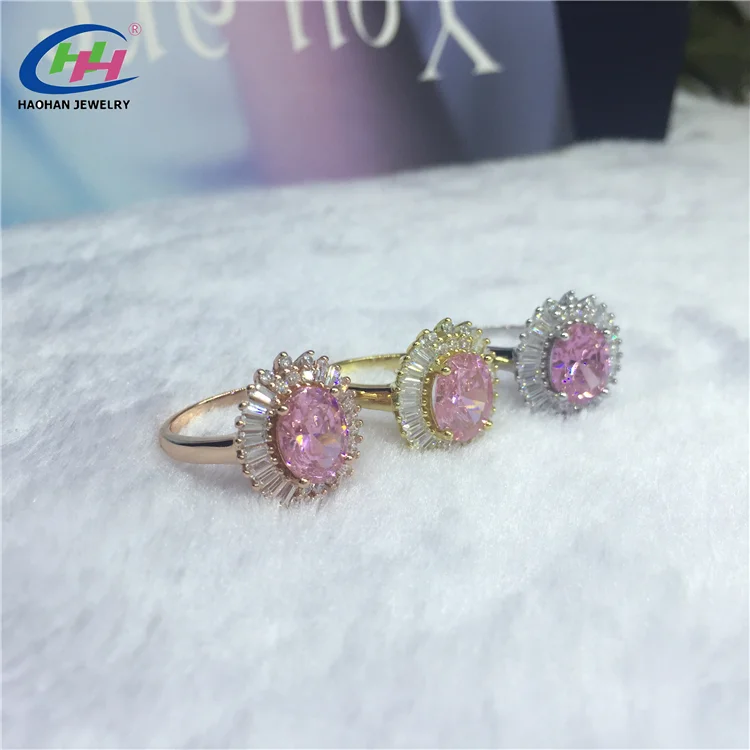 

Big stone 18k gold plated simple dainty crystal ring Crystals rings three color plated ring for girlfriend