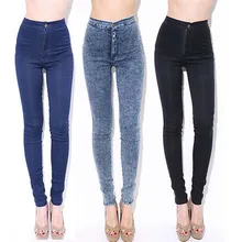 Plus XXL 2015 Femme Jegging American Women Skinny Leggings High Waist Slim Jeans Stretch Black Denim Cotton Washed Pencil Pants