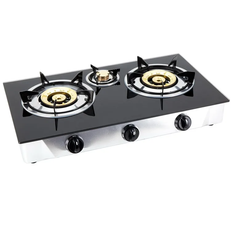 
Custom Brand Glass Cooktop 3 Burner Gas Stove Brass  Infrared 