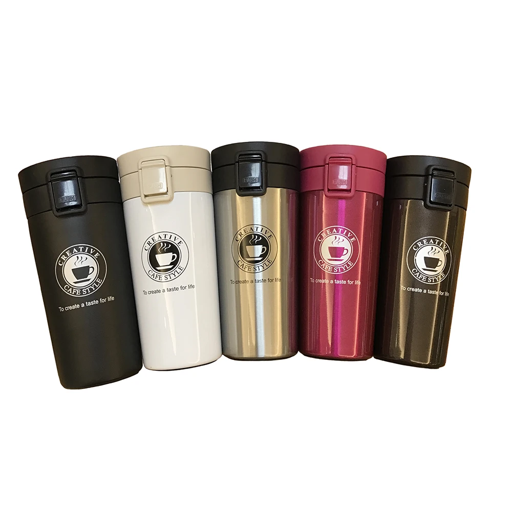 

Wholesale high quality 380ml double layers stainless steel travel flask vacuum coffee mug, Red;black;coffee;white;steel color