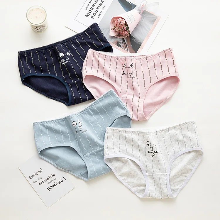 

Cartoon Expressional Underwear Female Pure Cotton Mid waist women's cotton triangular underpants 100% cotton crotch, N/a