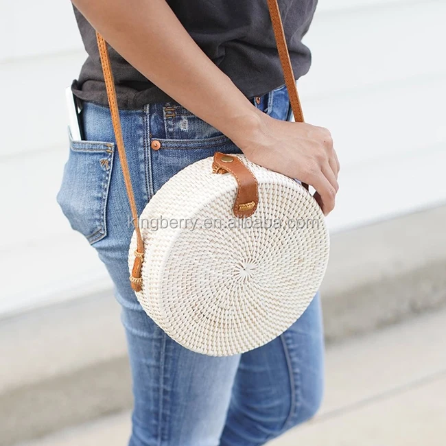 

Vietnam bali rattan bag round vintage rattan hand woven women shoulder bag