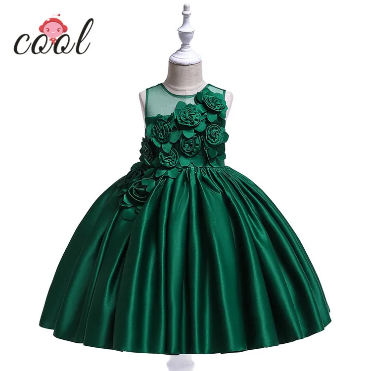 

2019 new arrivals kids wears girl dress wholesale birthday party dress 3D kids evening wedding dress, Dark green;white;red;pink