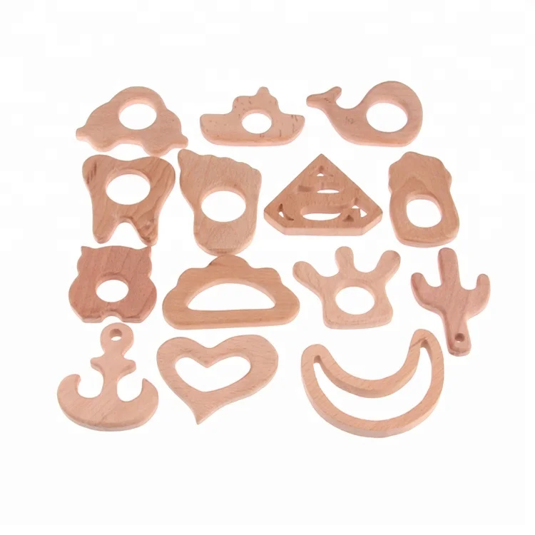 

Wholesale Custom Decoration Animal Shape Baby Beech Natural Wooden Teether Beechwood Baby Teethers