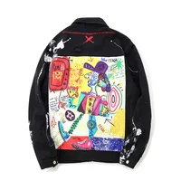 

Graffiti Appliques Hip Hop Jeans Jacket Men 2018 Art Gone Mad Turn Down Collar Denim Jackets Men Streetwear Clothes