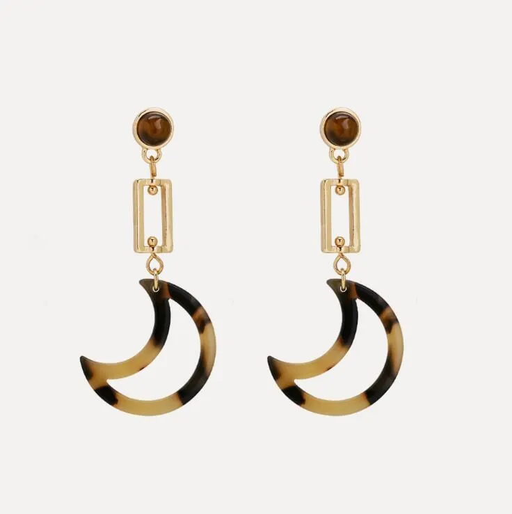 

5.5x2.5cm 3.2g Environmental Gold Drop Acetate Acrylic Moon Earrings Designs for Girls, Show as picture