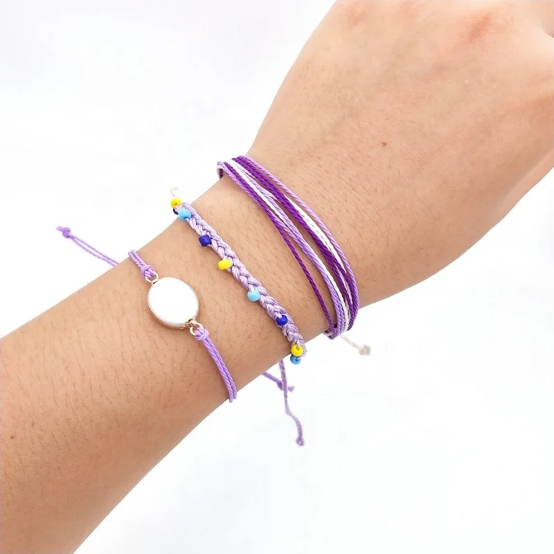 

Eco Friendly Cotton Stacked Bracelets Set With Pearl Charm Seed Beads