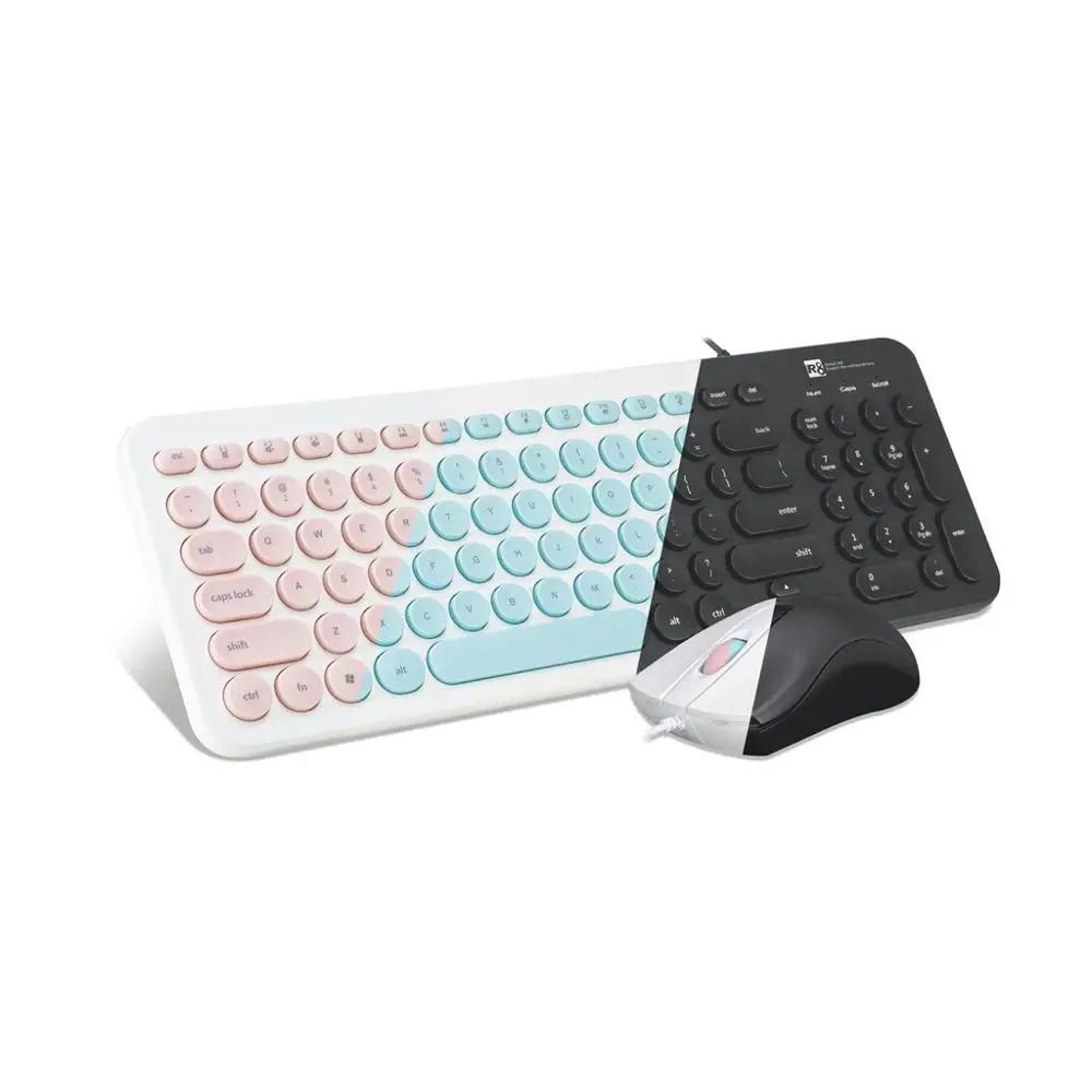 Desktop and Laptop Using Ergonomic OEM/ODM Wired Keyboard and Optical Mouse Combo with Circular Keycaps