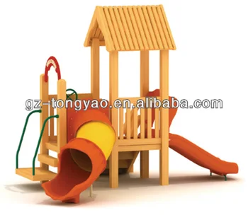 wooden house with slide
