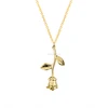 Long Stem Rose Copper Pendant Jewelry Woman Necklace Fashion Bijoux Rose Gold Plated