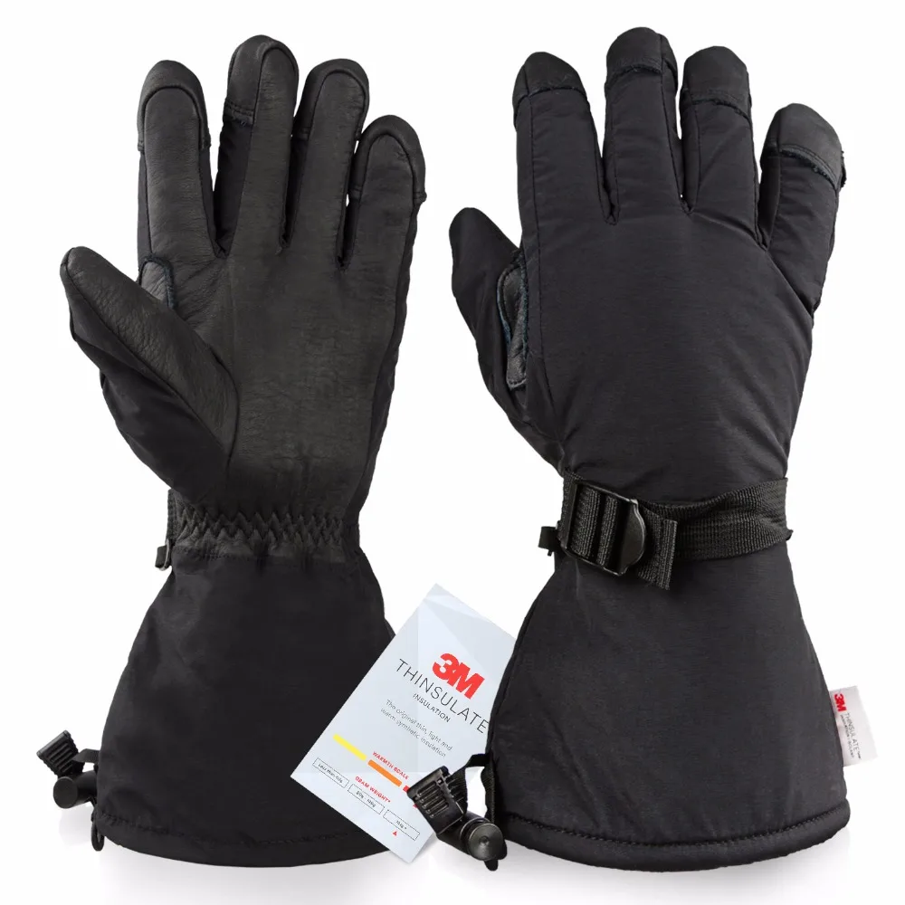 

OZERO Ski Gloves, Waterproof Leather Snow Warm Winter Snowboard Gloves, Black and yellow