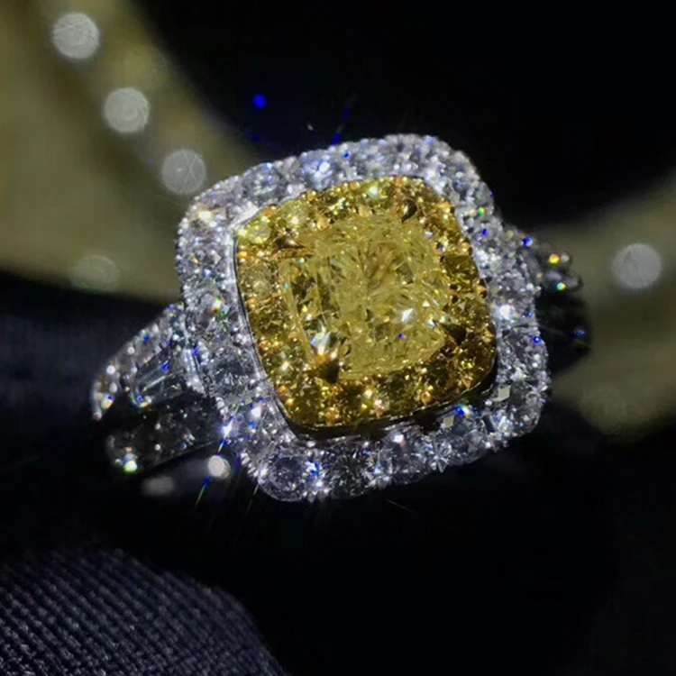 

Wholesale Luxury Dubai 18k Gold Women Wedding Real 1.005ct Natural Yellow Diamond Ring Jewelry