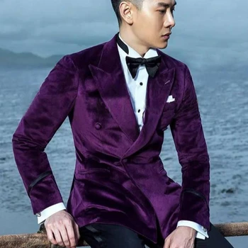2017 New Purple Velvet 2 Piece Men Suits 2017 New Purple Velvet 2 Piece Men Suits