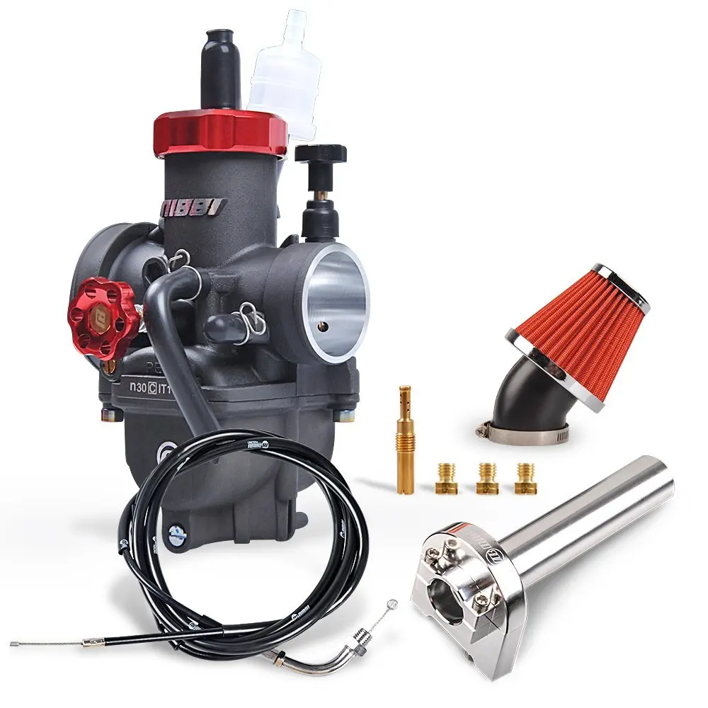 NIBBI Carburetor Kit Anodicoxidation Treatment PE30MM Throttle Line Handlebar 48MM Intake Air Filter Fit 180CC-300CC Motorcycle Scooter Atv Dirt bike Honda Yamaha Suzuki Kawasaki SSR CG GY6 Engine