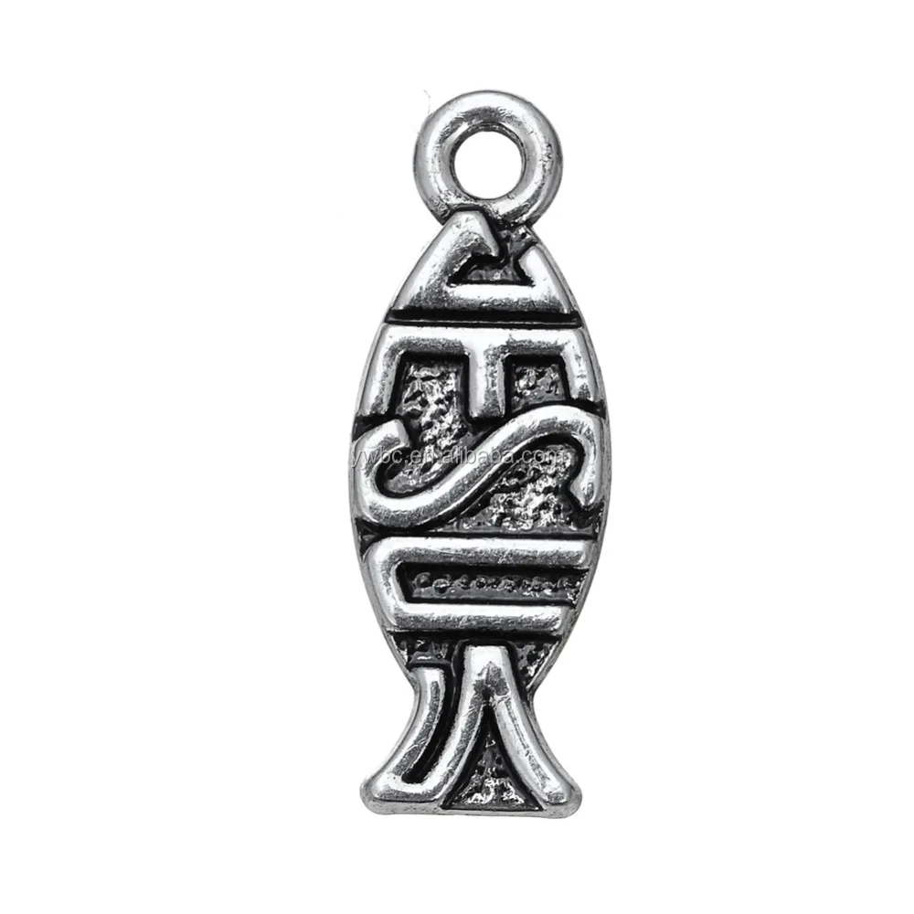 

Zinc Alloy Vintage Antique Silver Plated Christian Fish Jesus Pendants charm