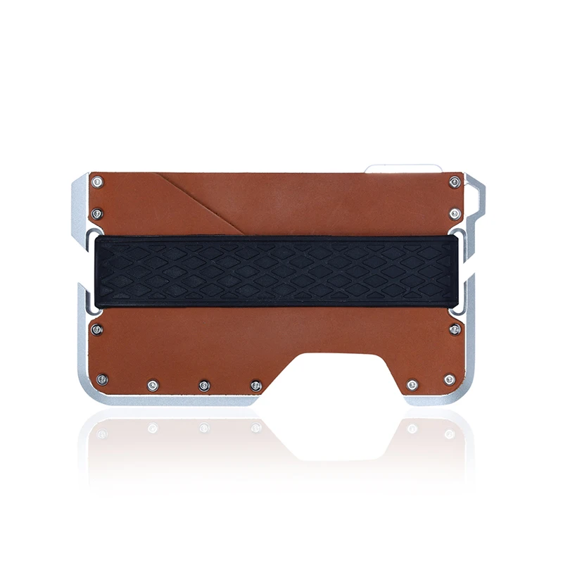 

Outdoor travel genuine leather RFID aluminum alloy bottle opener card case holder, Black, coffee, brown