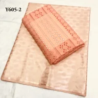 

New arrival summer high-end bazin brocade dry lace fabric set peach handmade fabric mesh lace