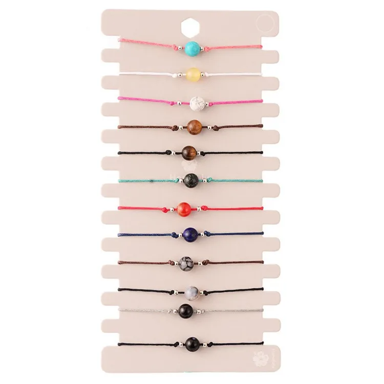 

New Arrival Handwoven  12pcs/Sets Natural Stone Bead Charms Women Men Braided Rope Bracelet Bangle Wristband Jewelry, Colorful