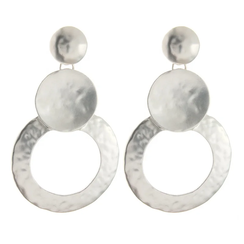 

NeeFu WoFu New women's fashion popular classic charm round zinc alloy pendant earrings exquisite copper earrings accessories, Silver