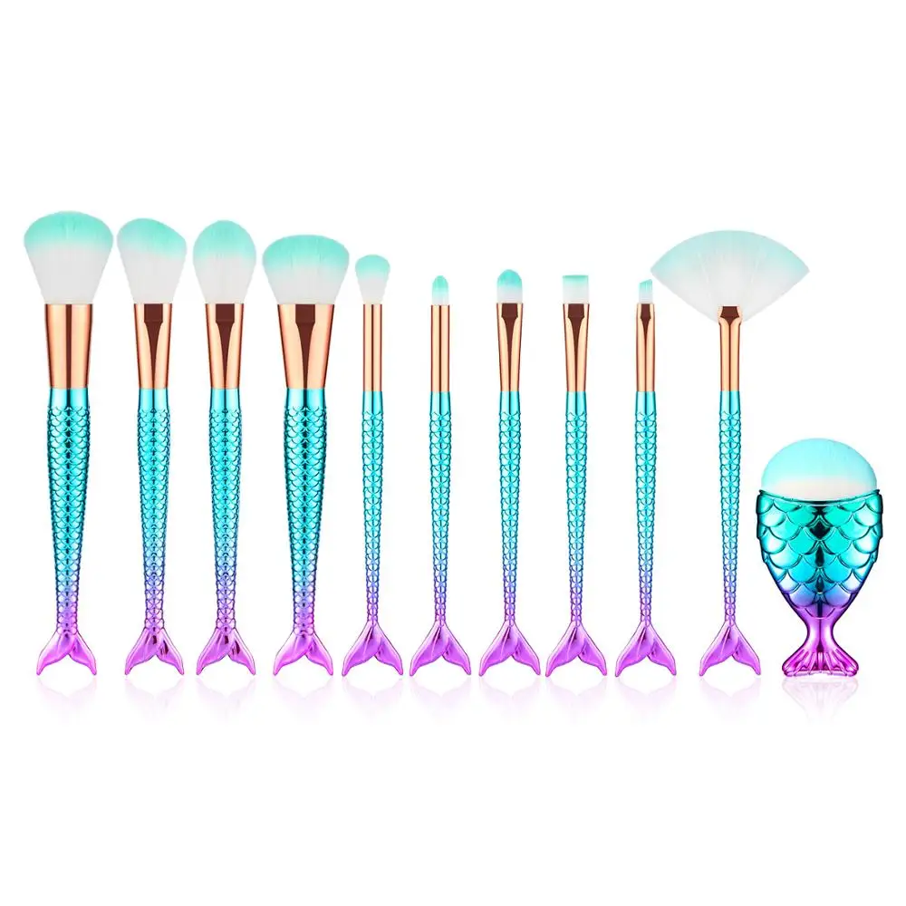 

11 pieces mermaid makeup brush fishtail shadow brush beauty makeup brush set, Multi-colored