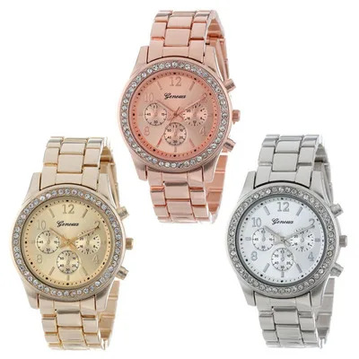 

2019 New Fashion Faux Chronograph Plated Classic Geneva Quartz Ladies Watch Women Crystals Wristwatches Relogio Feminino Gift