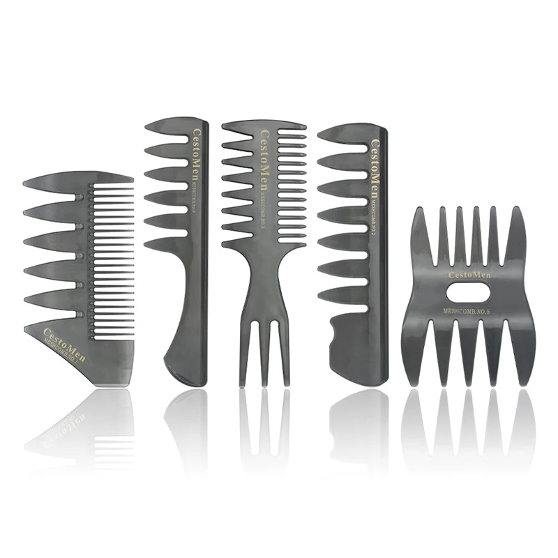 

Newest Design Mens Wide Teeth Afro Comb Portable Plastic Male Oil Head Detangling Comb Styling Tooth Hair Comb, Grey