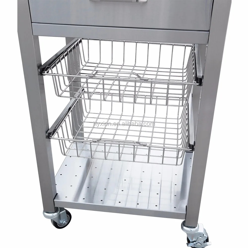 
Stainless steel rolling kitchen cabinets kitchen cart with wood top 
