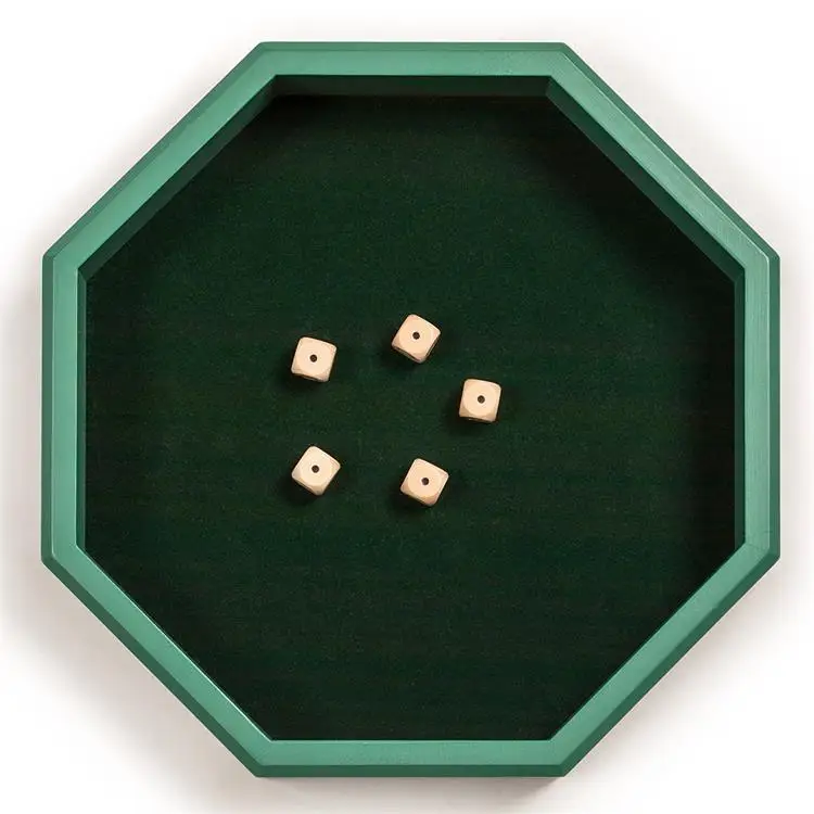 Heavy Duty 12 Inch Octagonal Wooden Dice Tray With Felt Lined Rolling