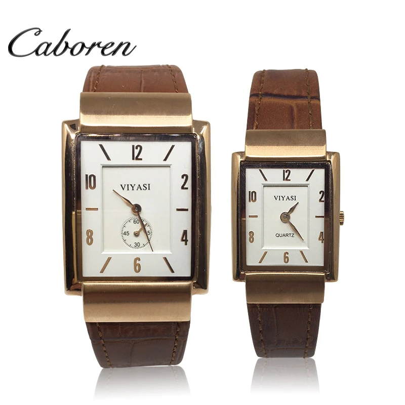 

Genuine watches luxury brand trend design quartz watch couple square watch, White/black/brown