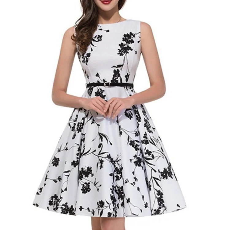 

Amazon Hot Selling Boatneck Sleeveless Vintage Tea Dress Belt, Mixed/customize