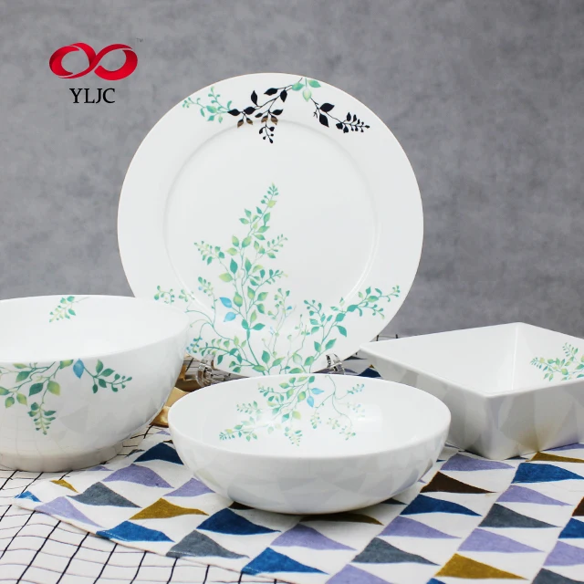Western Style Tropical Leaves ceramic bone china dinnerware sets fine ceramic and porcelain tableware