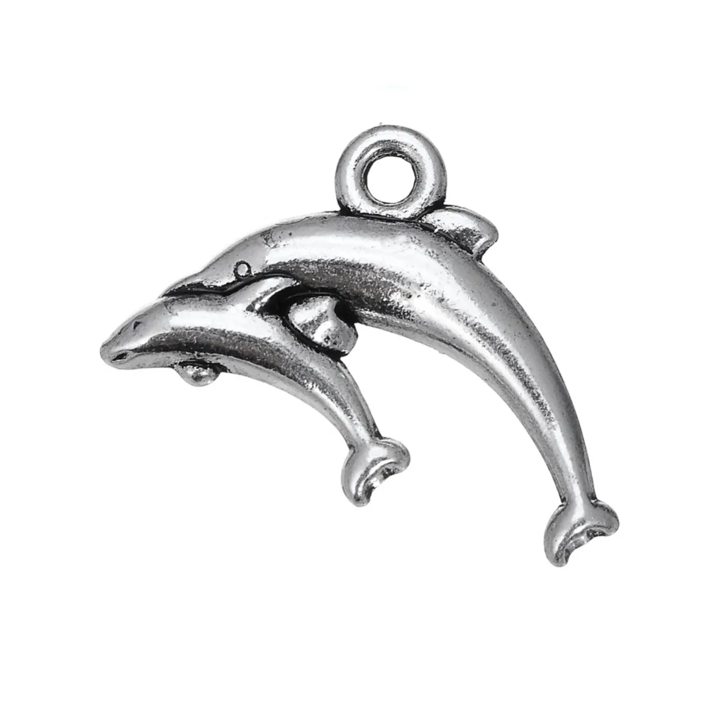 

Free Shipping Metal Zinc Alloy Antique Silver Plating Double Ocean Sea Style Lovely Jumping Dolphin Pendant Charm for Bracelet