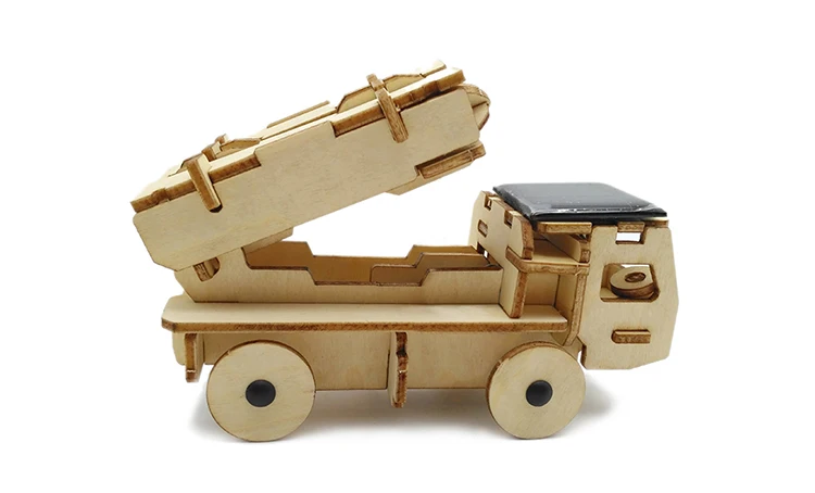 Wooden Intelligent Puzzle Missile Truck Solar Car for Kids