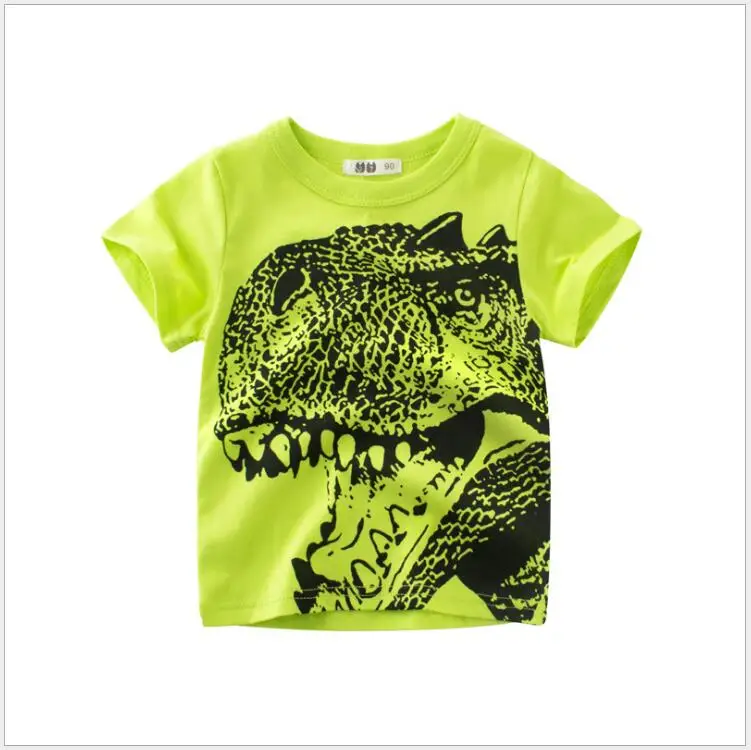 

Cartoon Print Baby Kids Boys Girls Dinosaur cotton T Shirt For Summer, Green