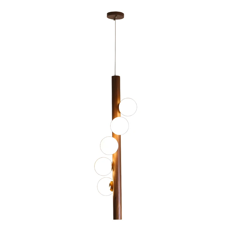 Innovative modern kitchen coffee shop white globe black walnut wood hanging rope led pendant light