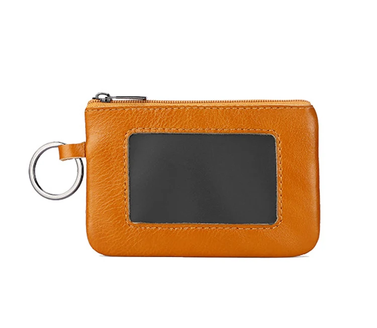 

Custom logo short type genuine cow leather women mini zipper coin purse small card holder wallet with key ring, 7 colors