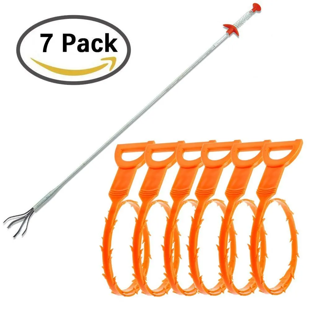 23.6 Inch Hair Drain Clog Remover Orange 4 Pack Reusable Drain Relief Auger Cleaning Tool for Clogged Drain
