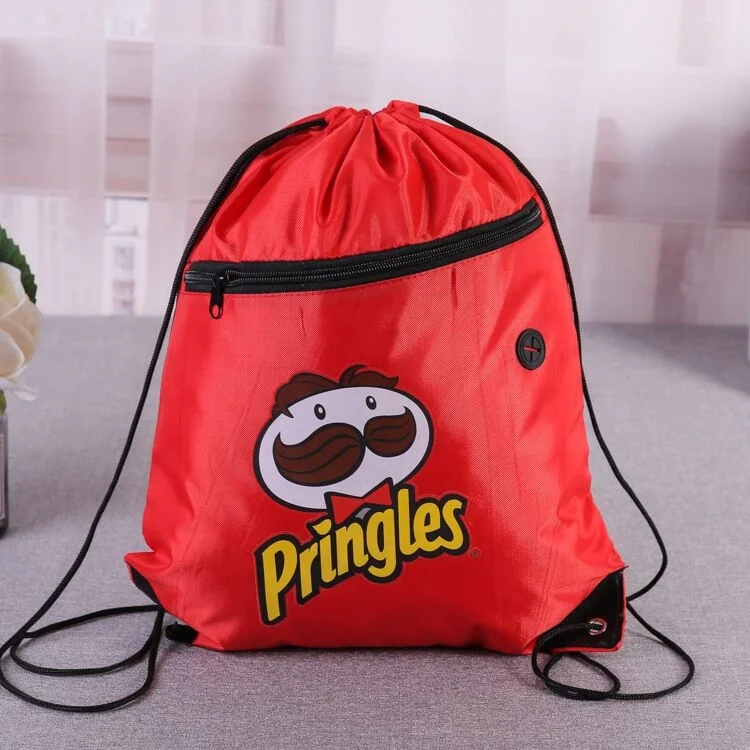 

Wholesales Custom Printed Polyester Backpack Nylon Waterproof Drawstring Bag With Zipper Pocket, Optional