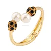 2016 Fashion Double Imitation Pearl Bangles Women Gold Cuff Bracelet Black Round Beads Bracelets