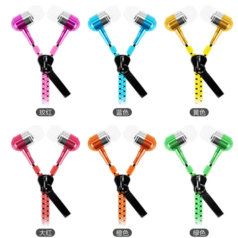 Wired Creative Zipper Style Headphone Stereo Hands-Free Zip Earphone Cable Earbud Ear Phones with Microphone